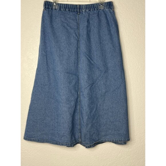 Classic Elements Pleated Button Down Skirt Lt. Wash Sz 10 Pockets Elastic Waist - Picture 6 of 10